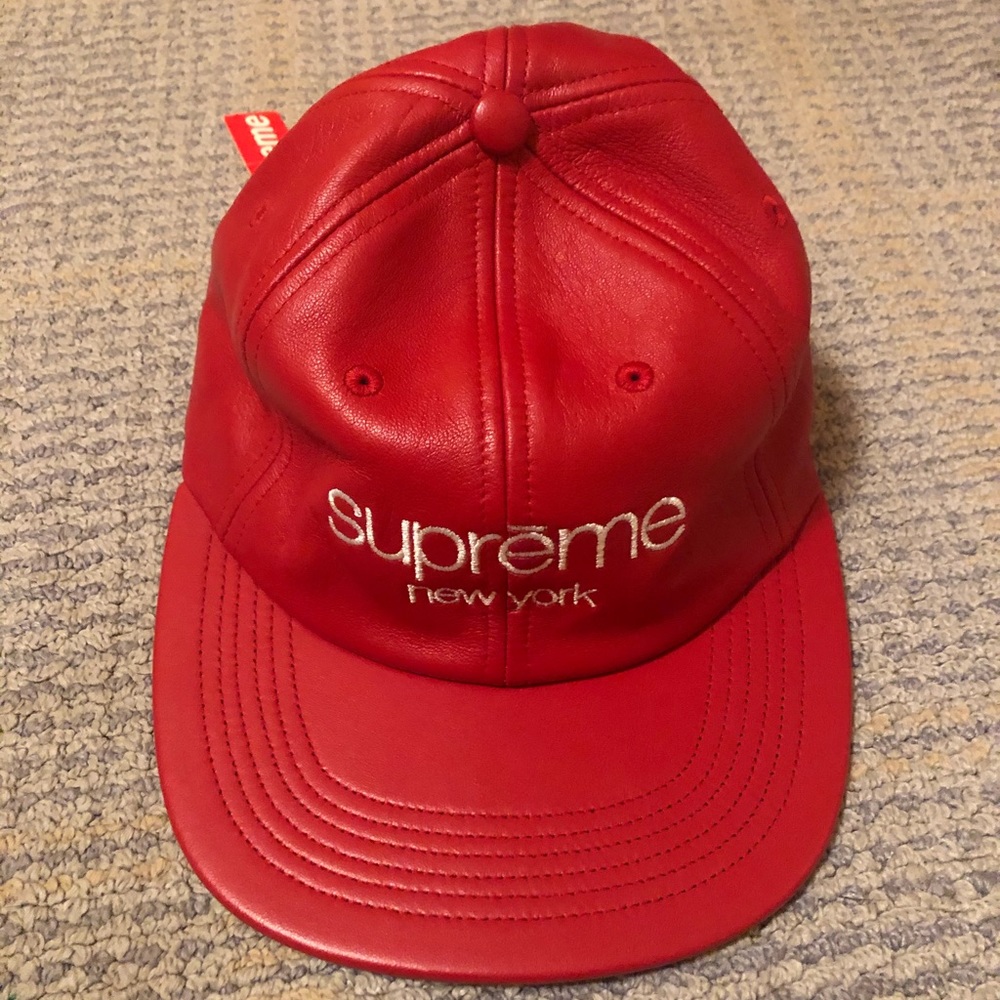 Supreme Red Leather Snapback
